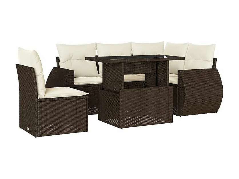 Salon de jardin avec coussins 6 pcs marron résine tressée