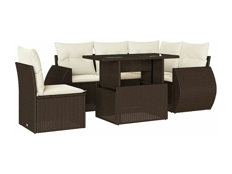 Salon de jardin avec coussins 6 pcs marron résine tressée