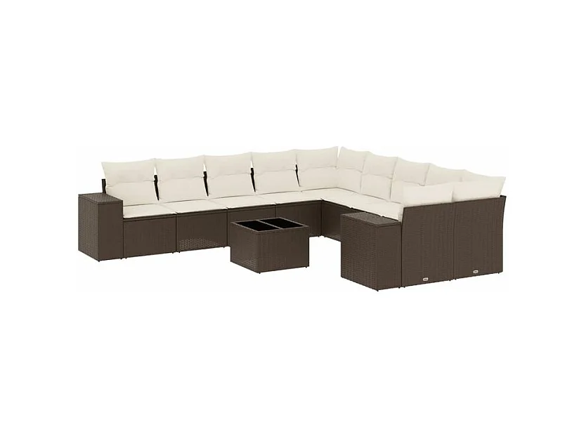 Salon de jardin et coussins 11 pcs marron résine tressée