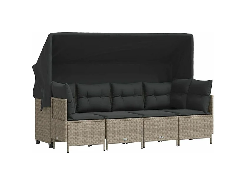 Salon de jardin 5 pcs avec coussins gris clair résine tressée