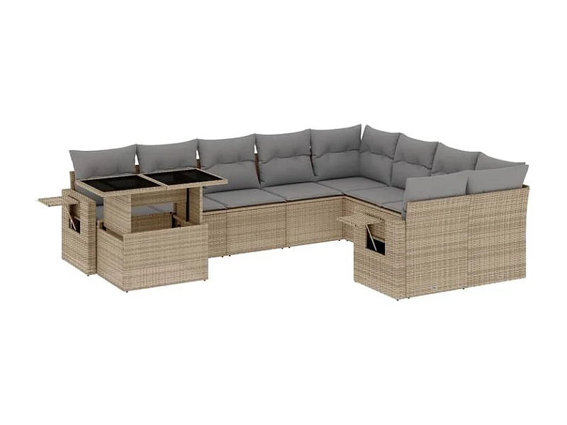 Salon de jardin avec coussins 10 pcs beige résine tressée