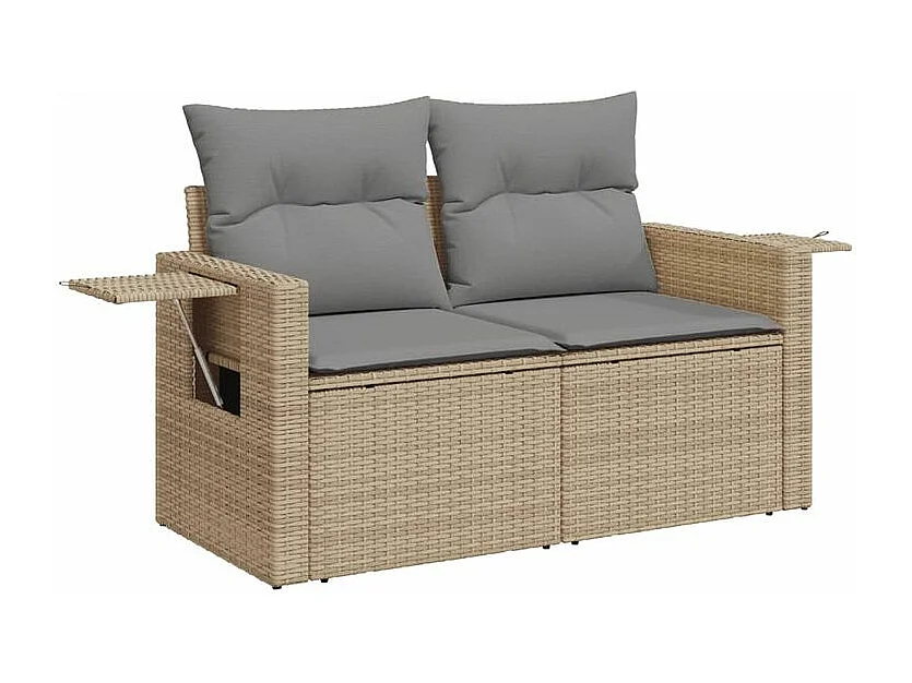 Salon de jardin avec coussins 10 pcs beige résine tressée
