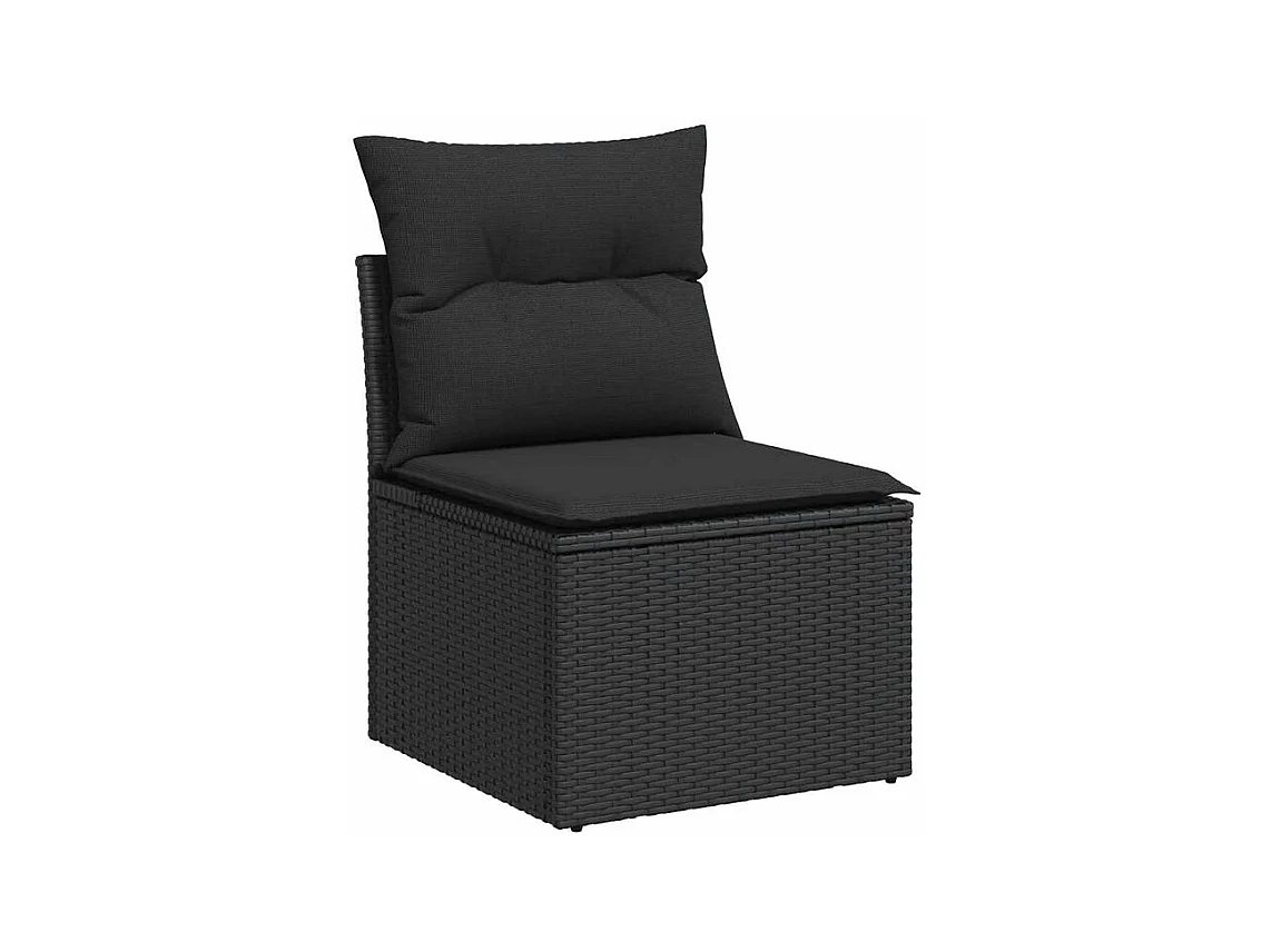 Salon de jardin avec coussins 8 pcs noir résine tressée acacia
