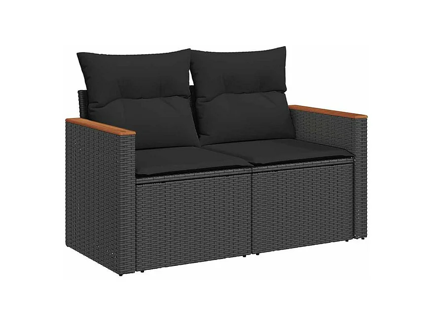 Salon de jardin avec coussins 8 pcs noir résine tressée acacia
