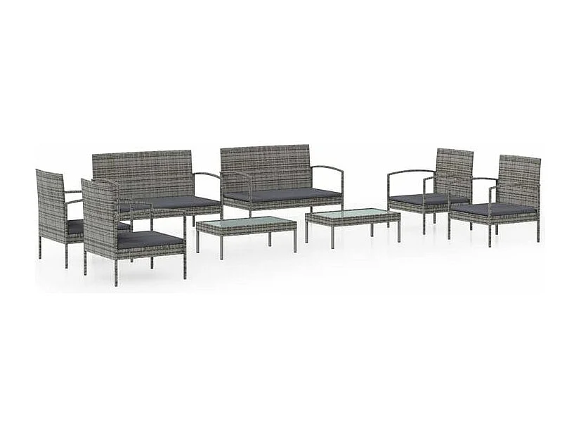 Salon de jardin 8 pcs avec coussins résine tressée gris