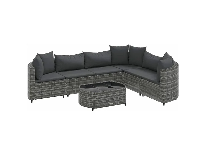 Salon de jardin avec coussins 7 pcs gris résine tressée