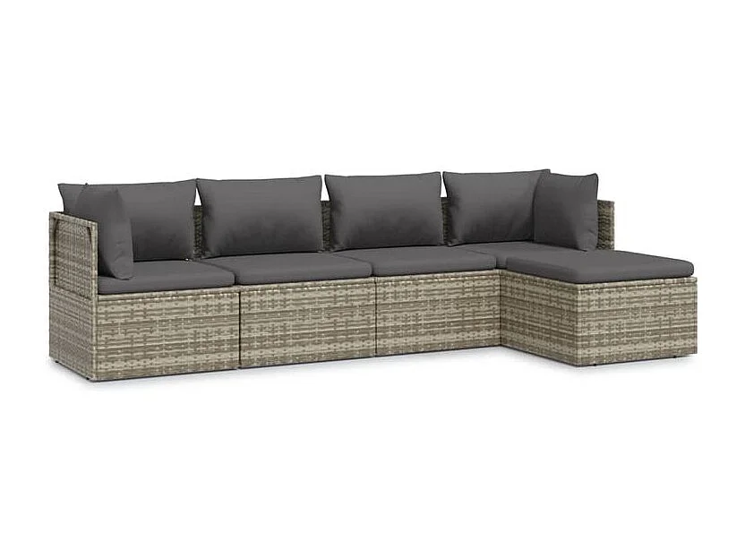 Salon de jardin 5 pcs avec coussins Gris Résine tressée