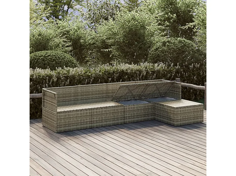 Salon de jardin 5 pcs avec coussins Gris Résine tressée