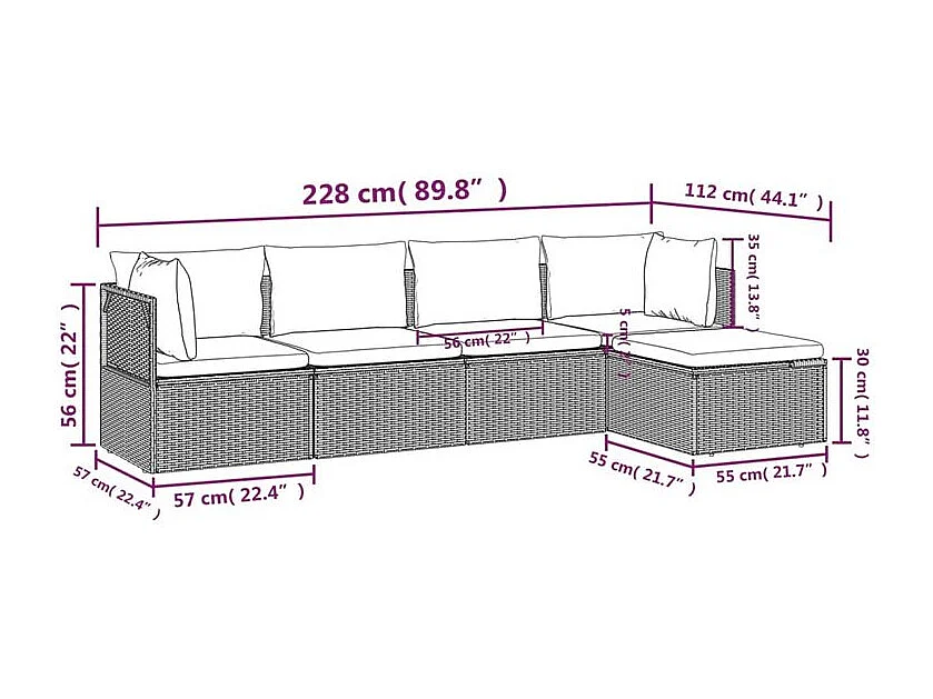 Salon de jardin 5 pcs avec coussins Gris Résine tressée