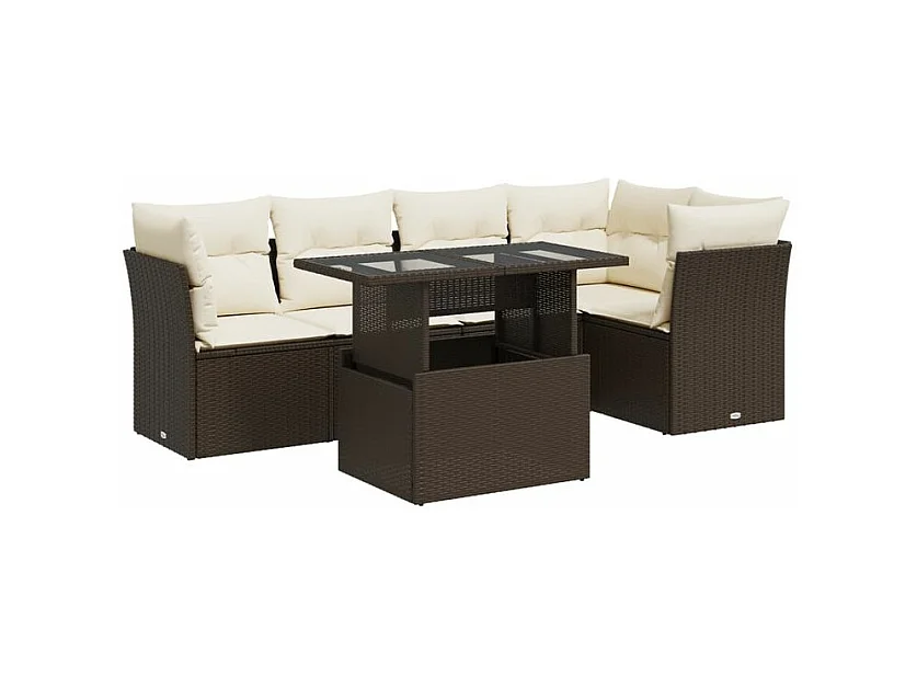 Salon de jardin avec coussins 6 pcs marron résine tressée