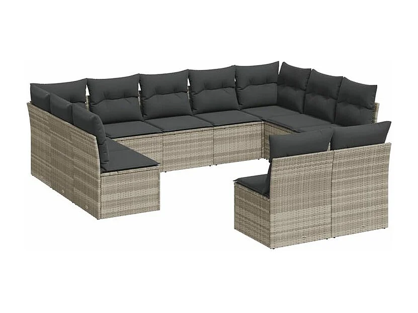 Salon de jardin 11 pcs avec coussins gris clair résine tressée