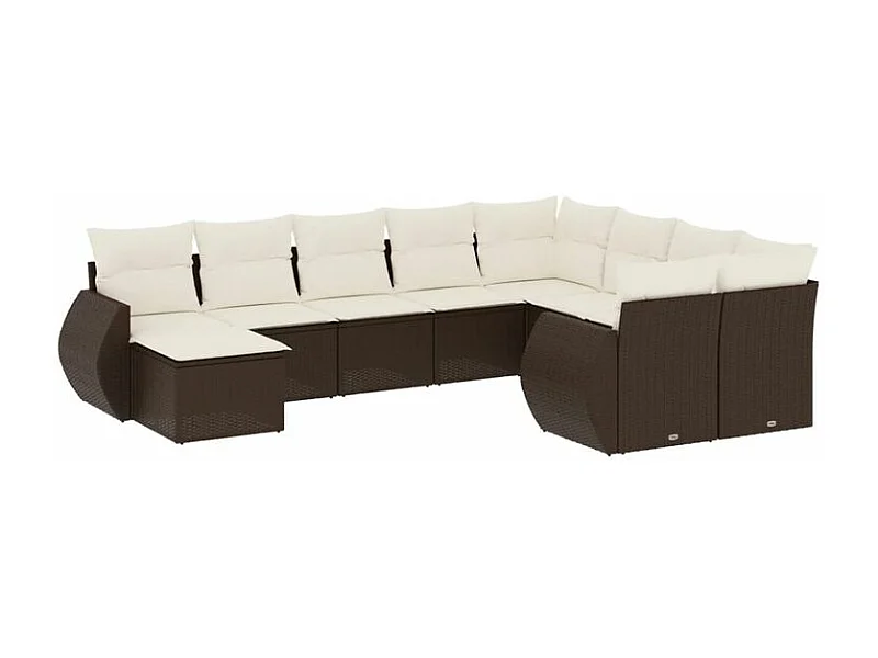 Salon de jardin 10 pcs avec coussins marron résine tressée