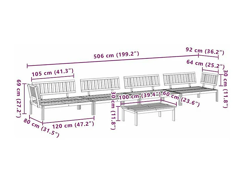 Salon palette de jardin 5 pcs bois d'acacia massif