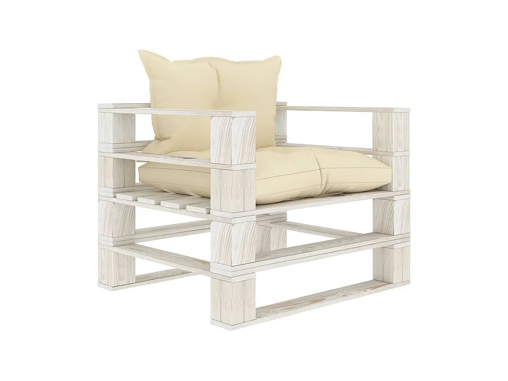 Canapé palette de jardin avec coussins crème Bois