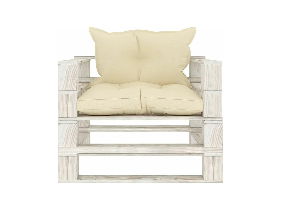 Canapé palette de jardin avec coussins crème Bois