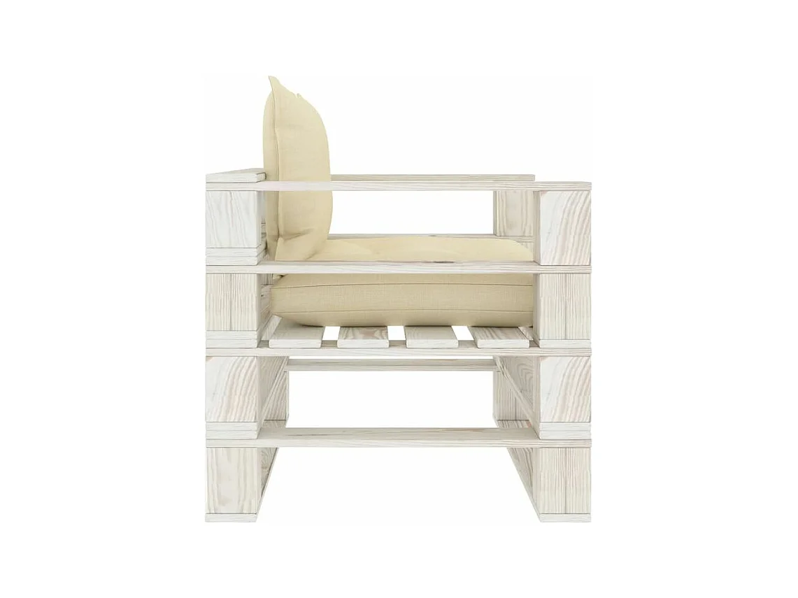 Canapé palette de jardin avec coussins crème Bois