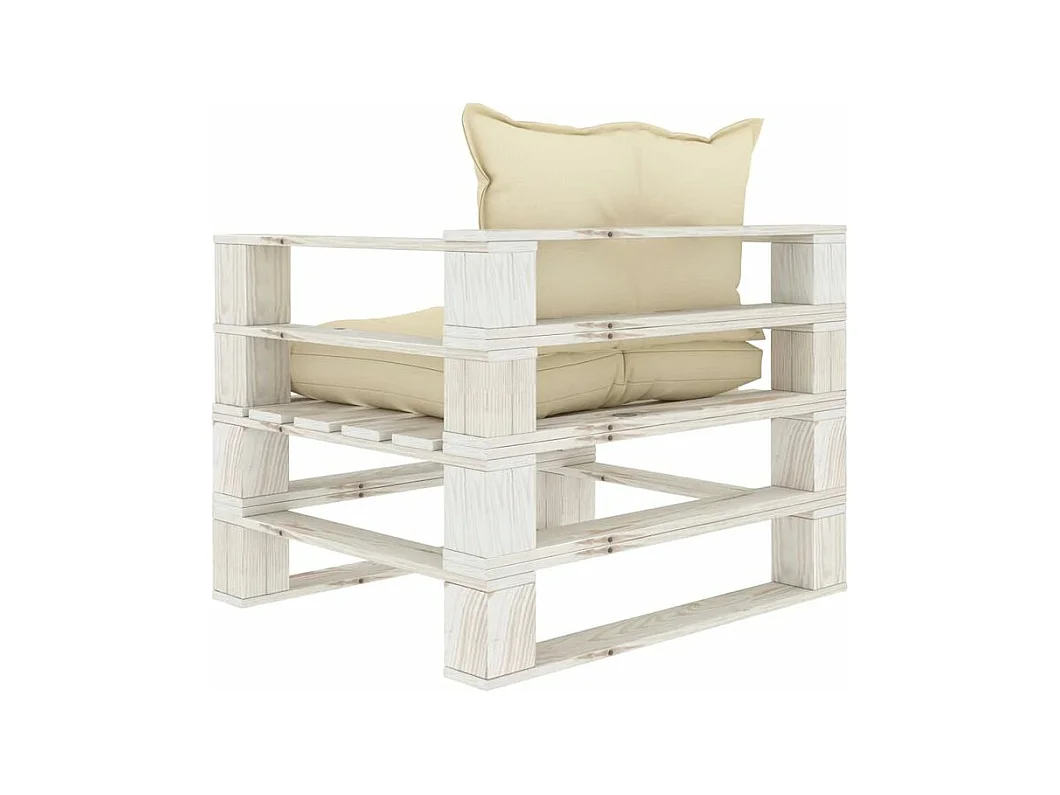 Canapé palette de jardin avec coussins crème Bois