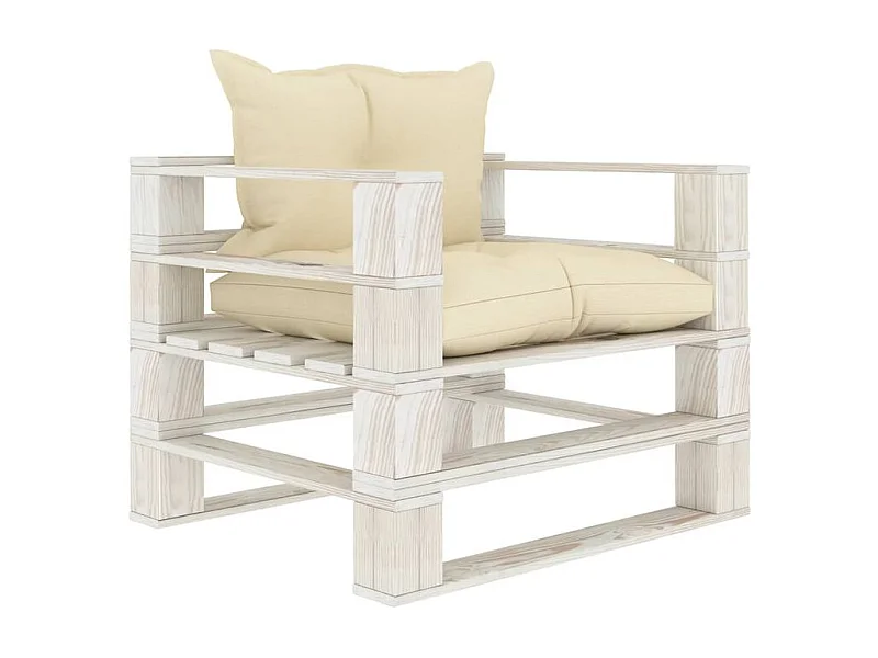 Canapé palette de jardin avec coussins crème Bois