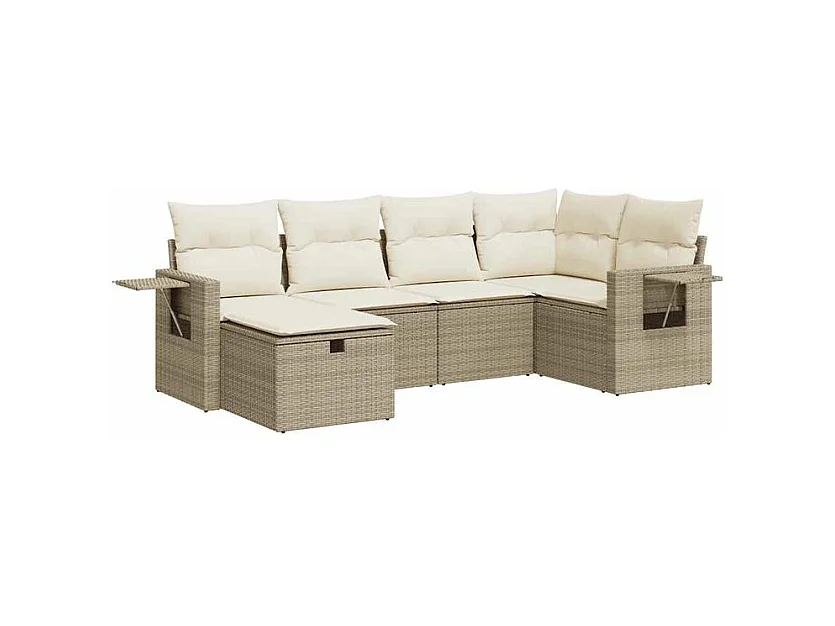 Salon de jardin avec coussins 6 pcs beige résine tressée