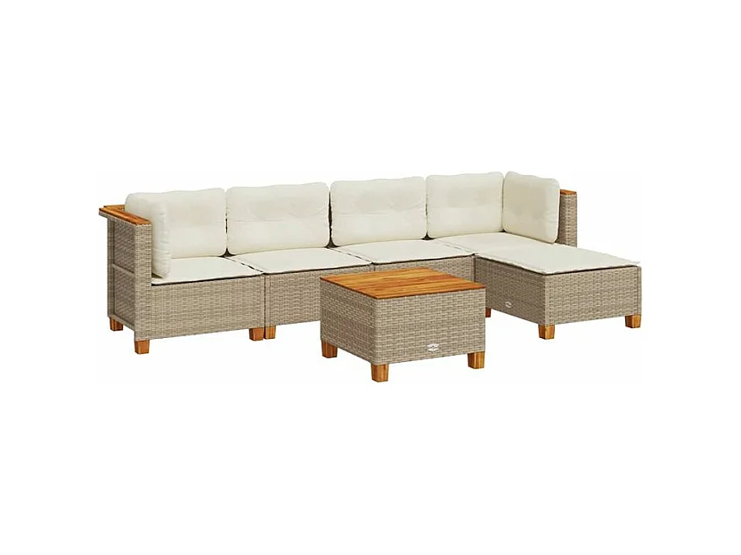 Salon de jardin avec coussins 6 pcs beige résine tressée