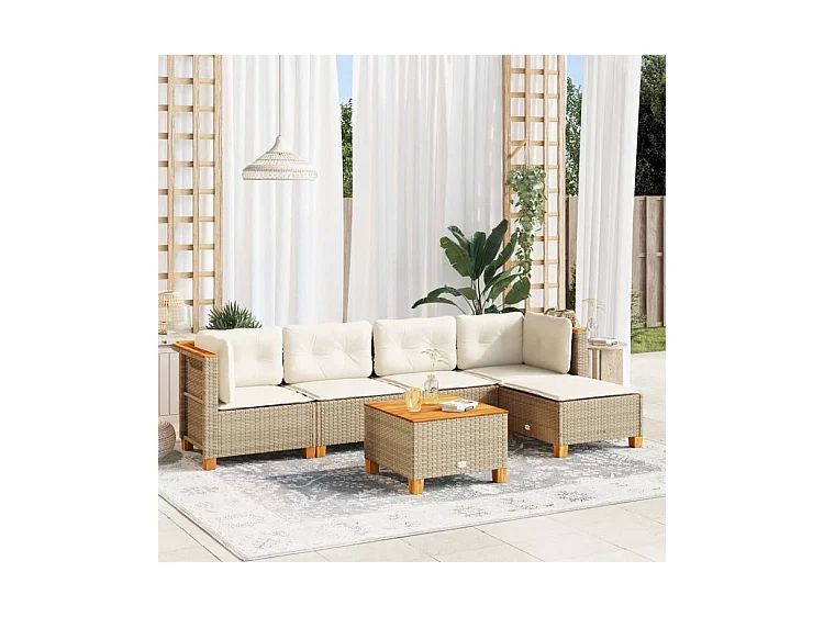 Salon de jardin avec coussins 6 pcs beige résine tressée