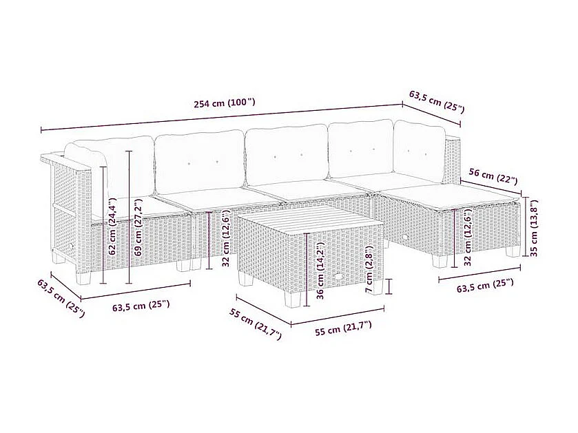 Salon de jardin avec coussins 6 pcs beige résine tressée
