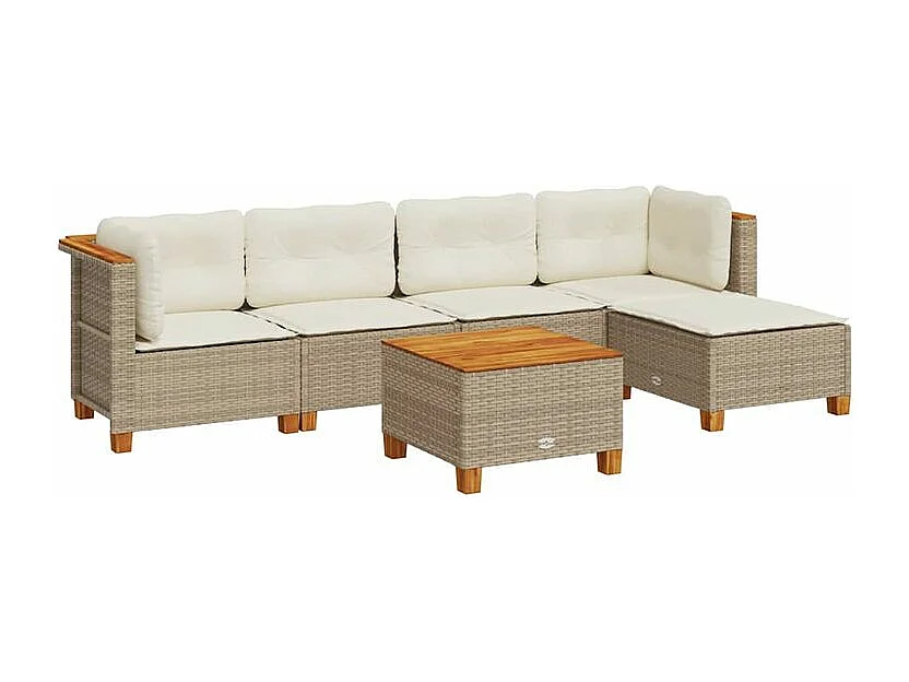 Salon de jardin avec coussins 6 pcs beige résine tressée