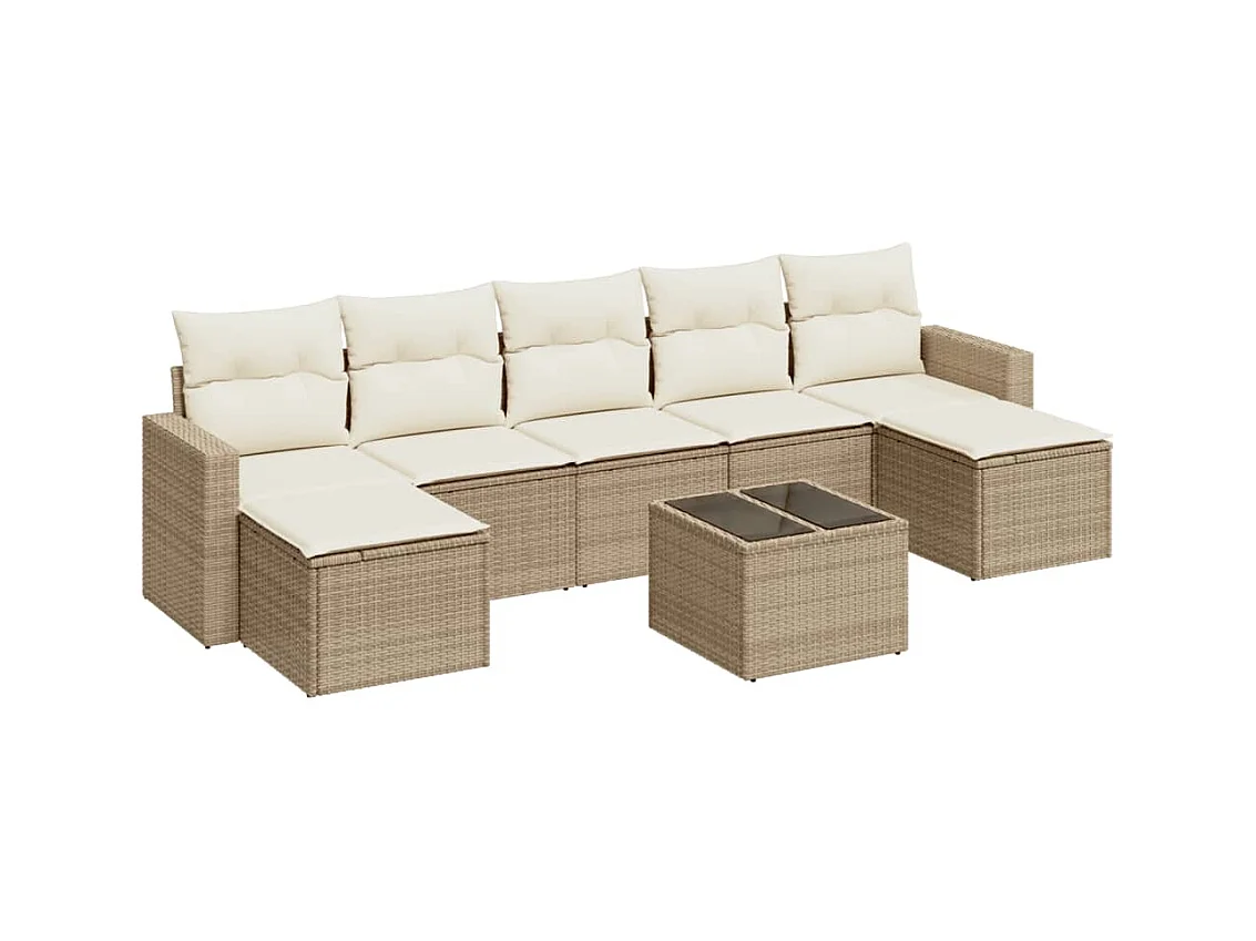 Salon de jardin avec coussins 8 pcs beige résine tressée
