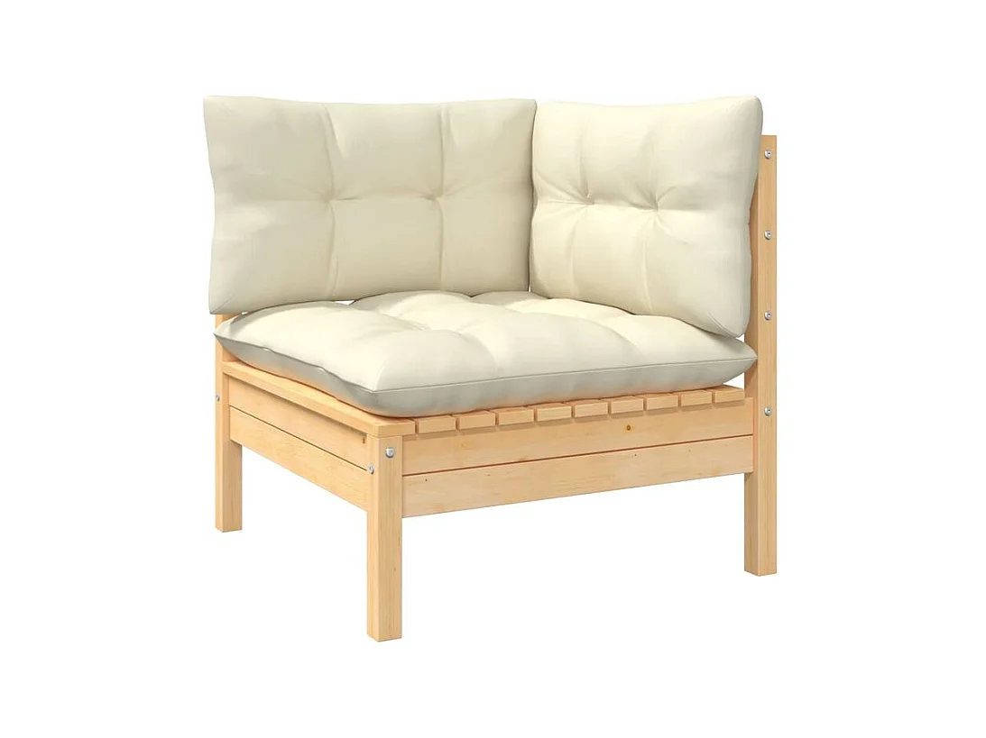 Salon de jardin 6 pcs avec coussins crème Bois de pin
