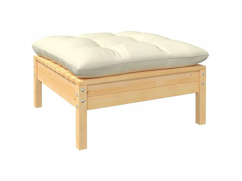 Salon de jardin 6 pcs avec coussins crème Bois de pin