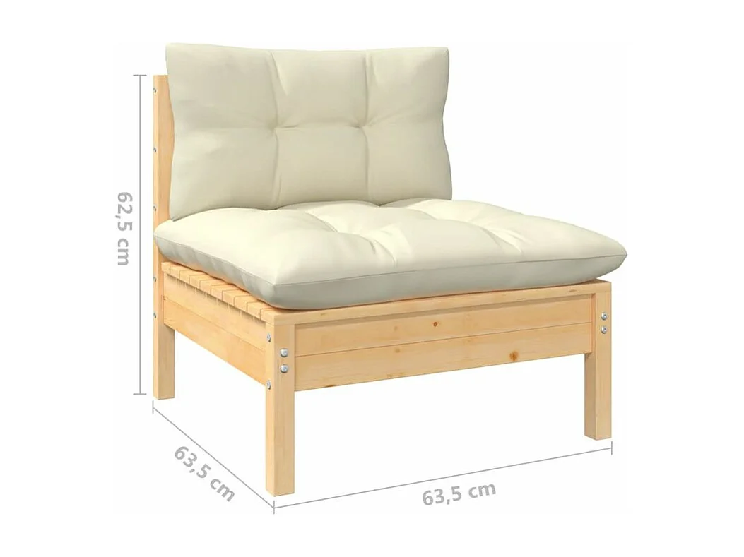 Salon de jardin 6 pcs avec coussins crème Bois de pin