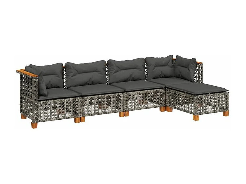 Salon de jardin 5 pcs avec coussins gris résine tressée