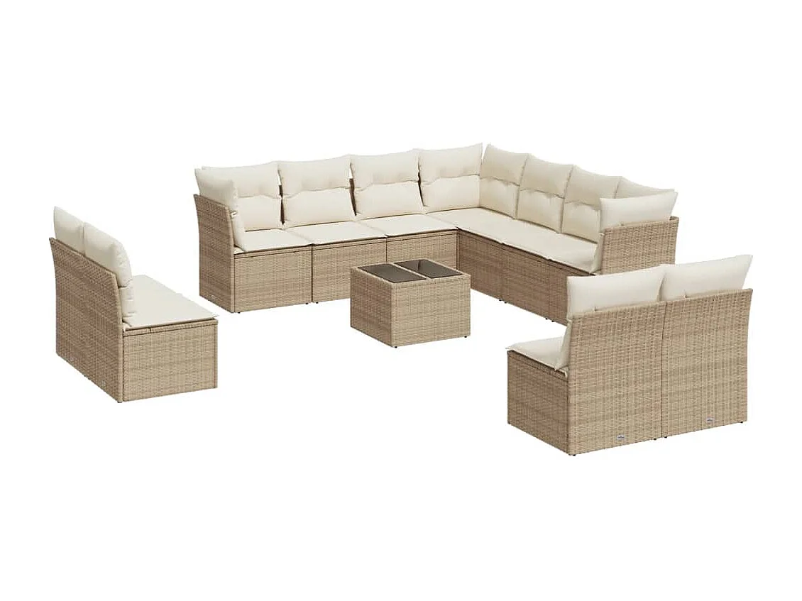 Salon de jardin avec coussins 12 pcs beige résine tressée