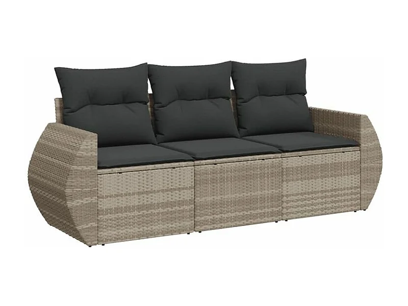 Salon de jardin avec coussins 3 pcs gris clair résine tressée