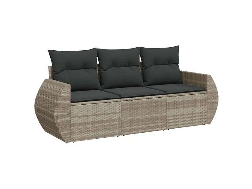 Salon de jardin avec coussins 3 pcs gris clair résine tressée