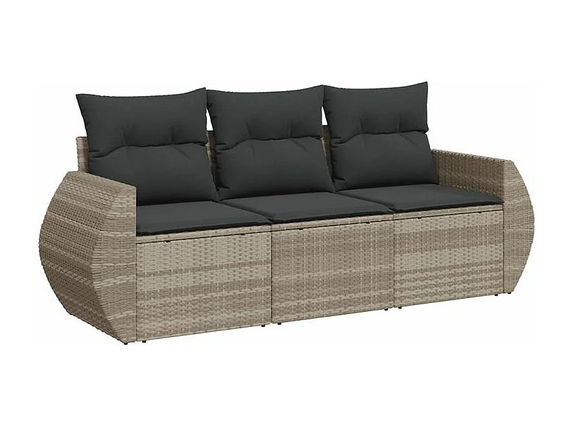 Salon de jardin avec coussins 3 pcs gris clair résine tressée