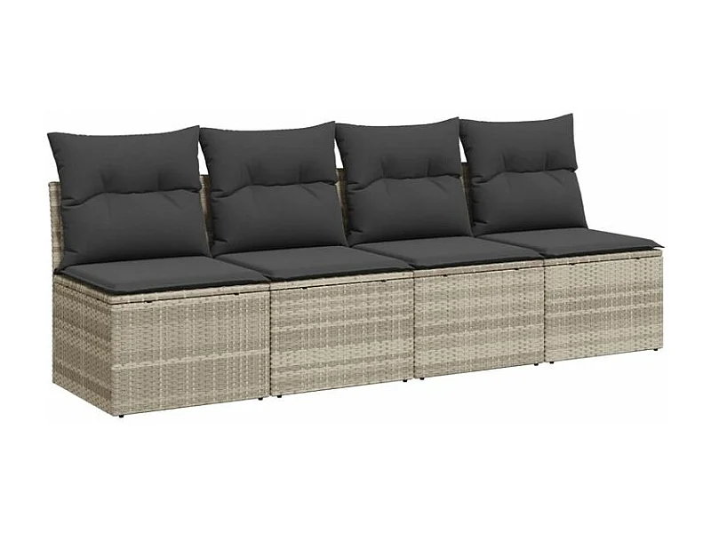 Canapé de jardin et coussins 4 places gris clair résine tressée