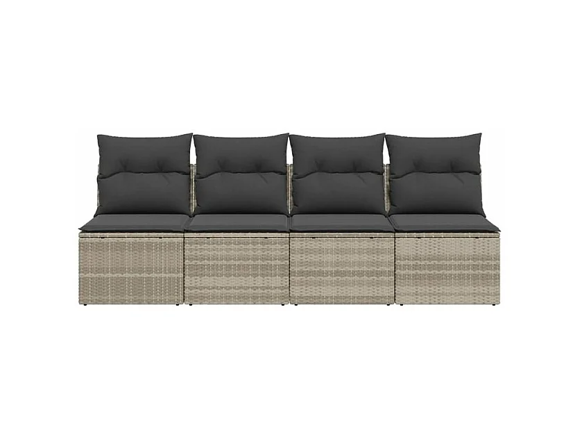 Canapé de jardin et coussins 4 places gris clair résine tressée