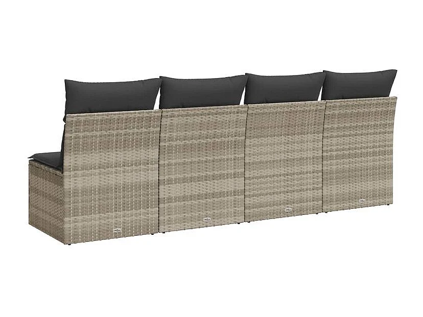 Canapé de jardin et coussins 4 places gris clair résine tressée