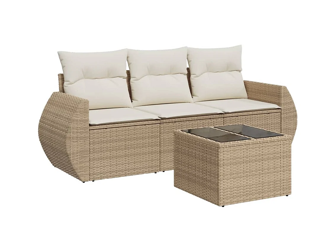 Salon de jardin avec coussins 4 pcs beige résine tressée
