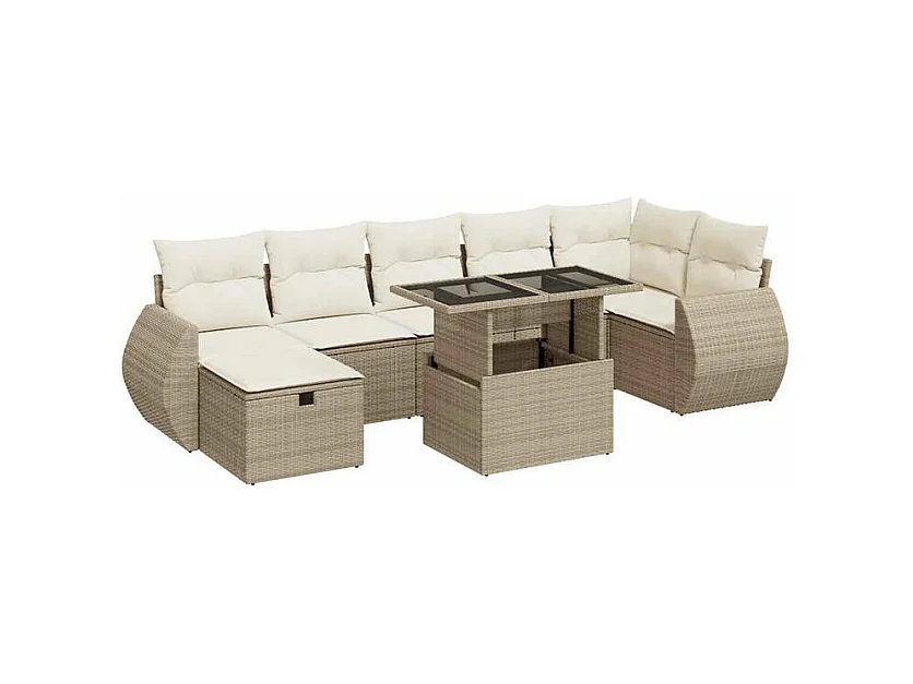 Salon de jardin avec coussins 8 pcs beige résine tressée