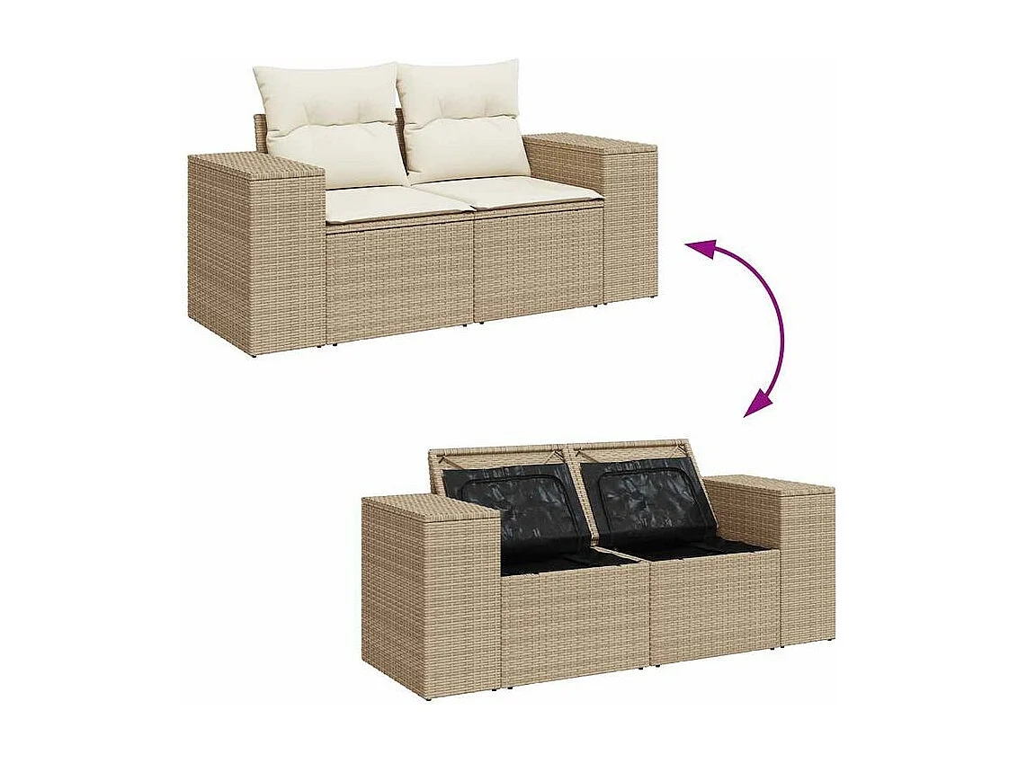 Salon de jardin avec coussins 5 pcs beige résine tressée
