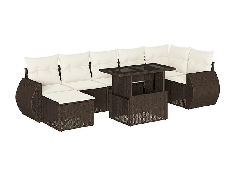 Salon de jardin 8 pcs avec coussins marron résine tressée