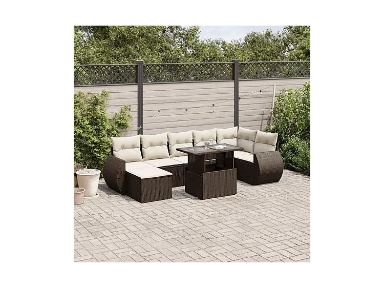 Salon de jardin 8 pcs avec coussins marron résine tressée