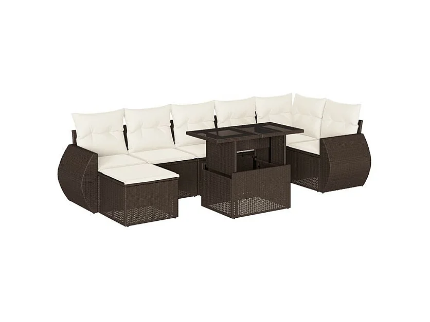 Salon de jardin 8 pcs avec coussins marron résine tressée