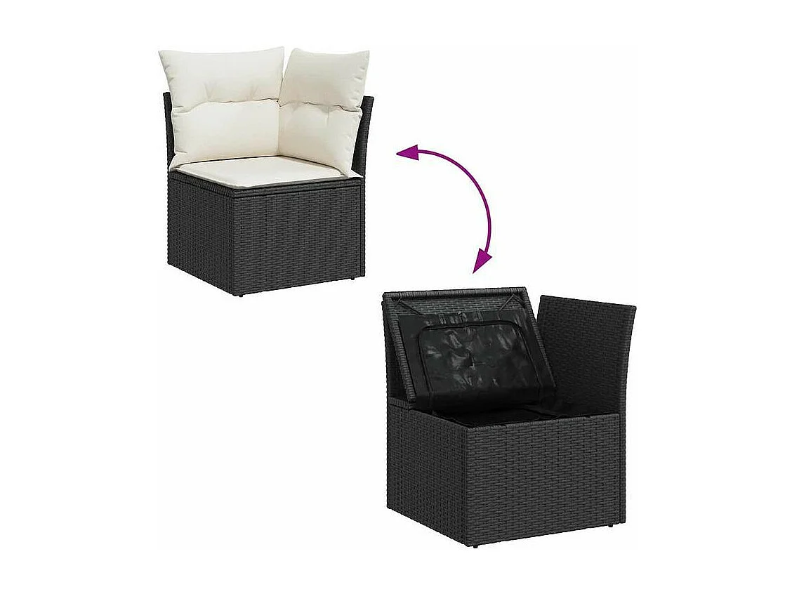 Salon de jardin 10 pcs avec coussins noir résine tressée acacia