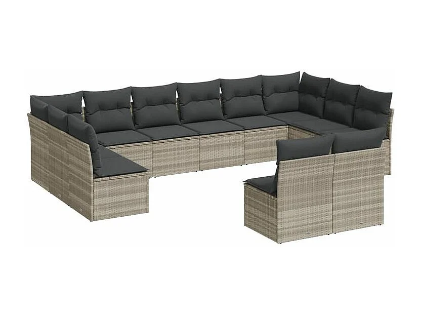 Salon de jardin avec coussins 12 pcs gris clair résine tressée