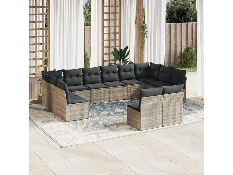 Salon de jardin avec coussins 12 pcs gris clair résine tressée