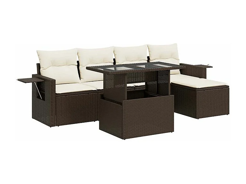 Salon de jardin avec coussins 6 pcs marron résine tressée