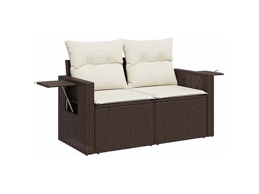 Salon de jardin avec coussins 6 pcs marron résine tressée